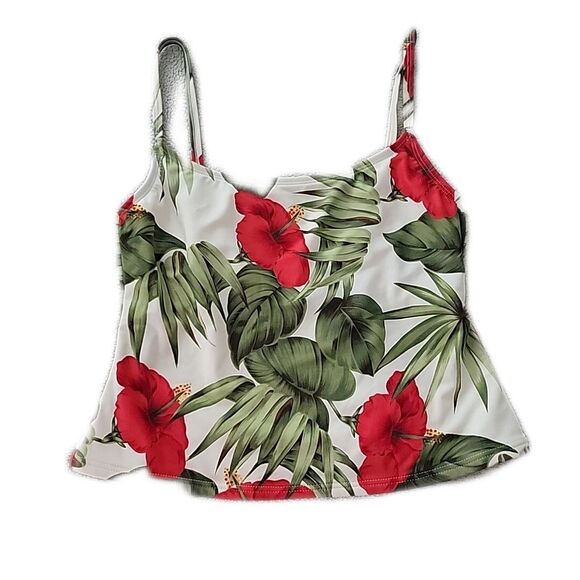 Anne Cole Collection Tankini Swim Top  ~ Sz 12  ~ White  ~ Floral - Picture 1 of 6